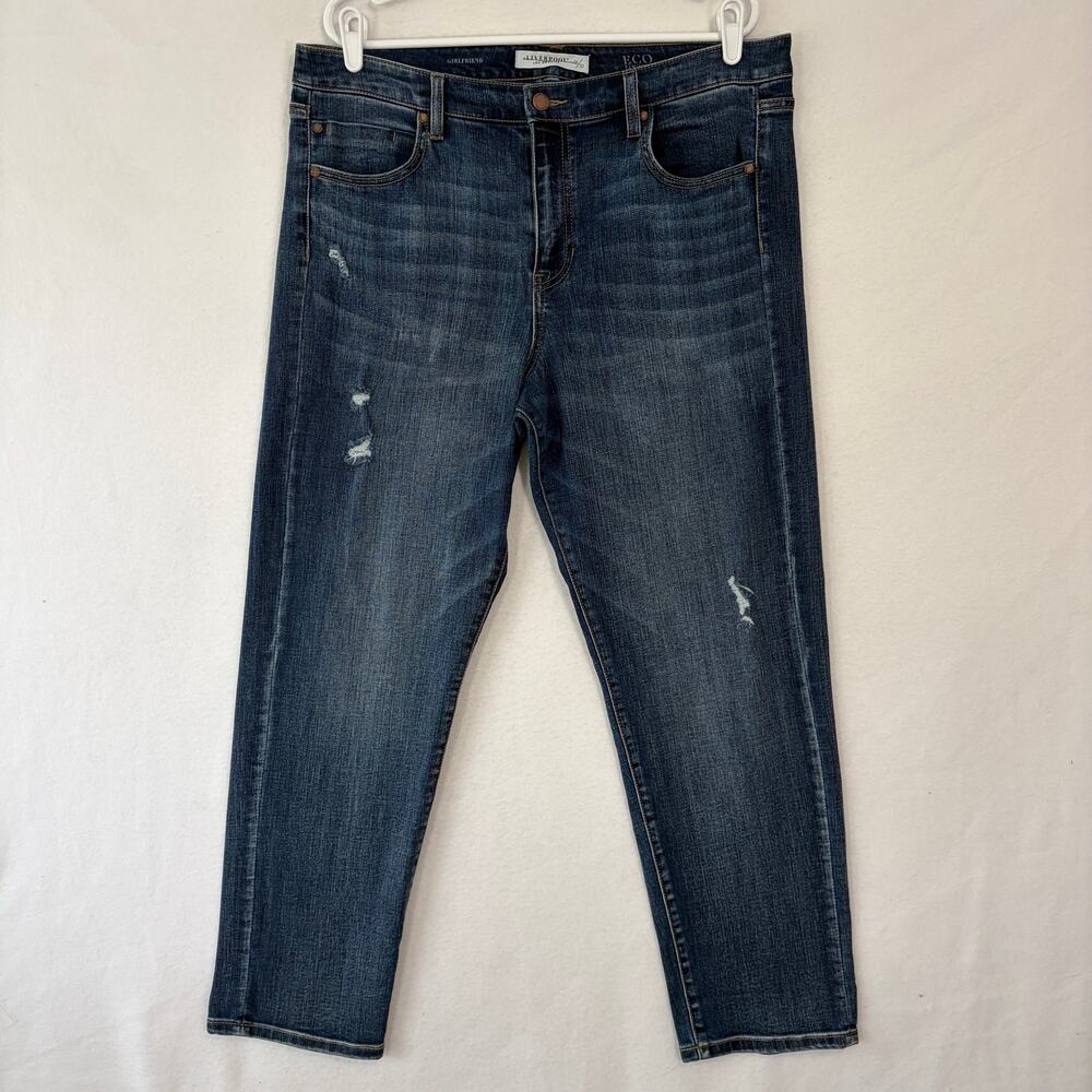 Liverpool Girlfriend Jeans Women 16/33 Dark Wash Straight Distressed High Rise